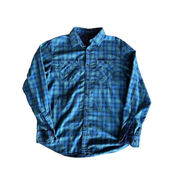 Banana Republic M Tattersall Plaid Flannel Long Sleeve Button Up Blue Green - Picture 1 of 7